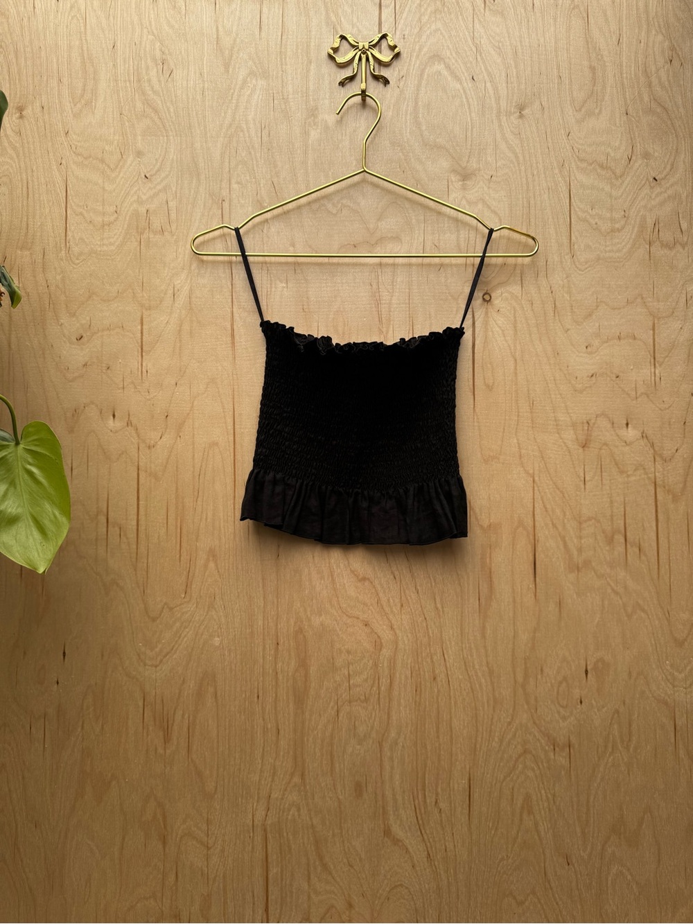 ELCE Linen Smocked Strapless Top Black S - Picture 3 of 9